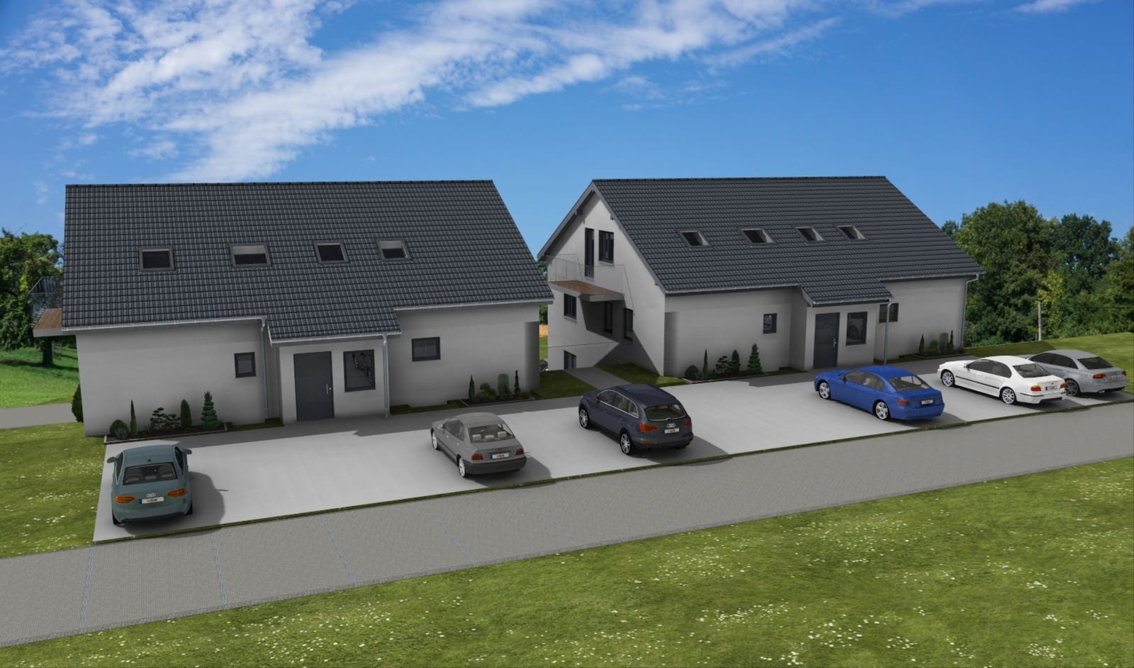 Visualisierung der Wohnanlage in Diemelstadt-Rhoden von der oberen Straße