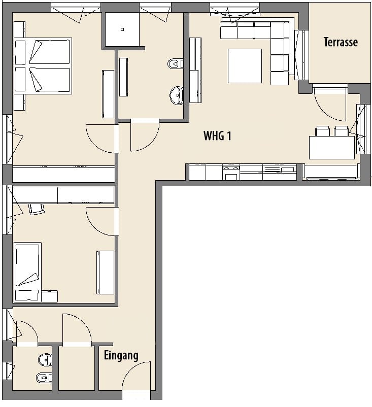 Grundriss der Wohnung 1 in Bad Arolsen mit Terrasse