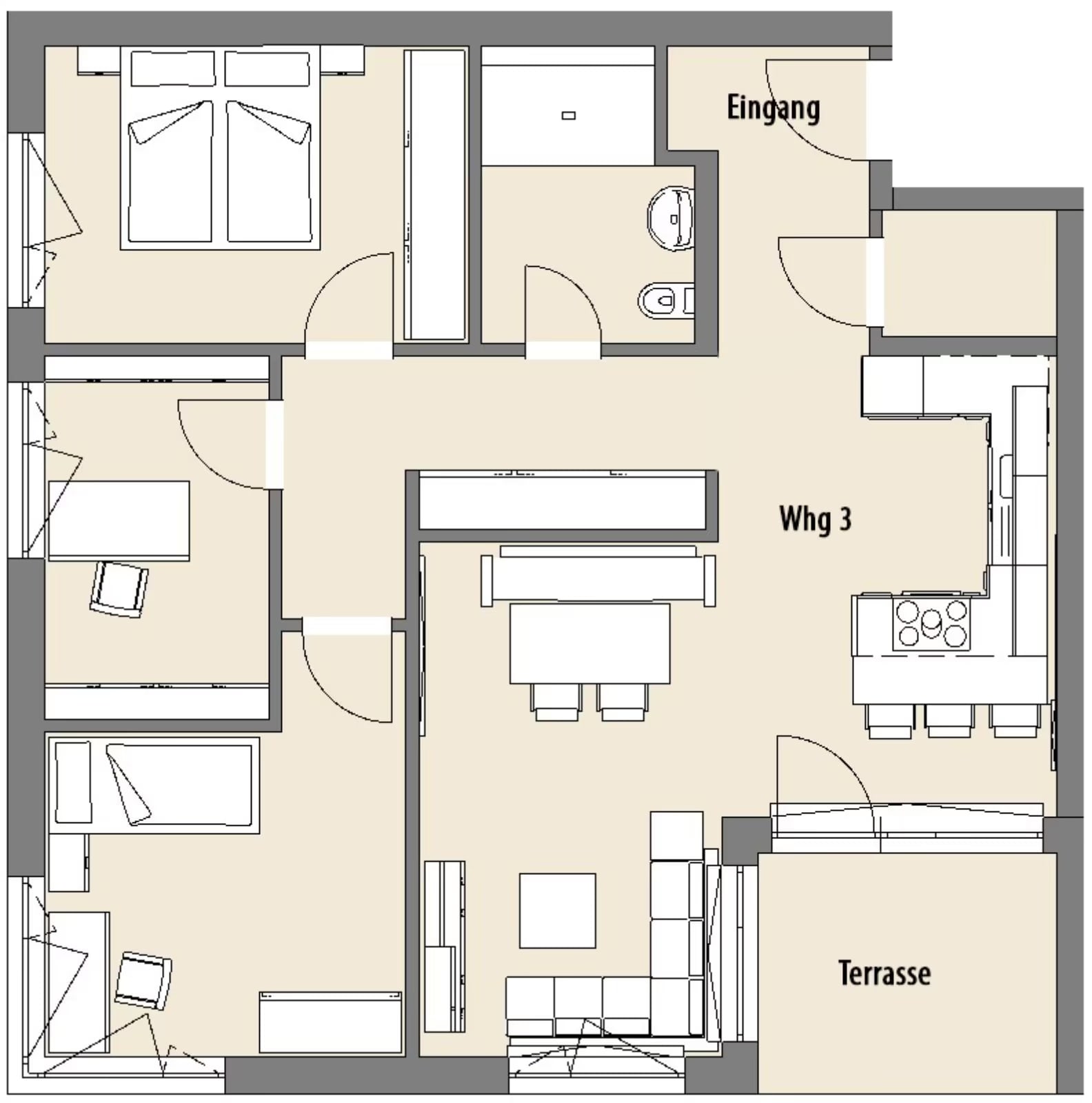 Grundriss der Wohnung 3 in Bad Arolsen mit Terrasse