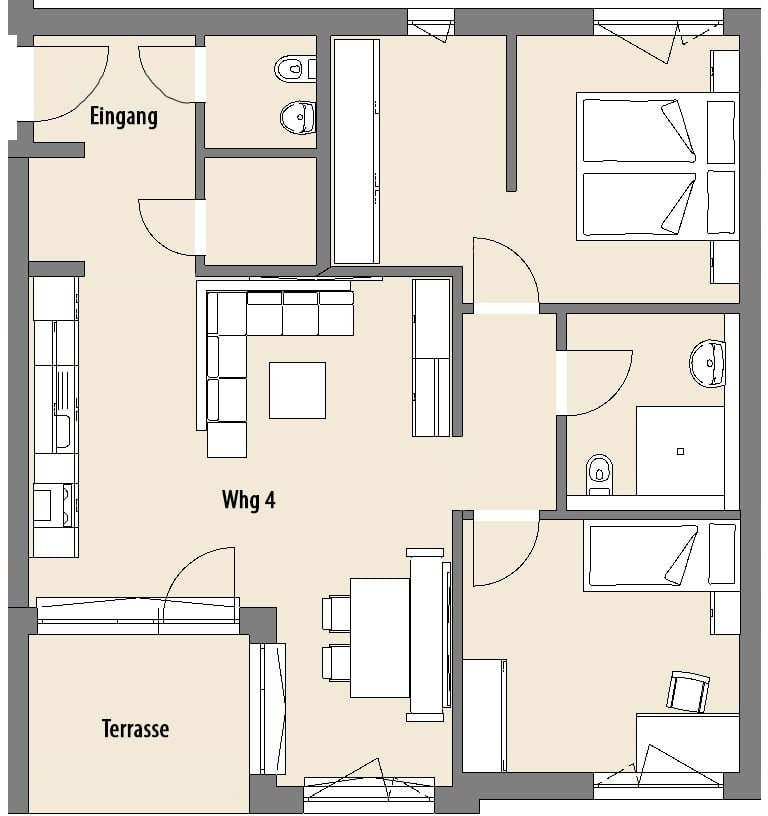Grundriss der Wohnung 4 in Bad Arolsen mit Terrasse