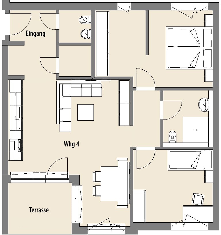 Grundriss der Wohnung 4 in Bad Arolsen mit Terrasse