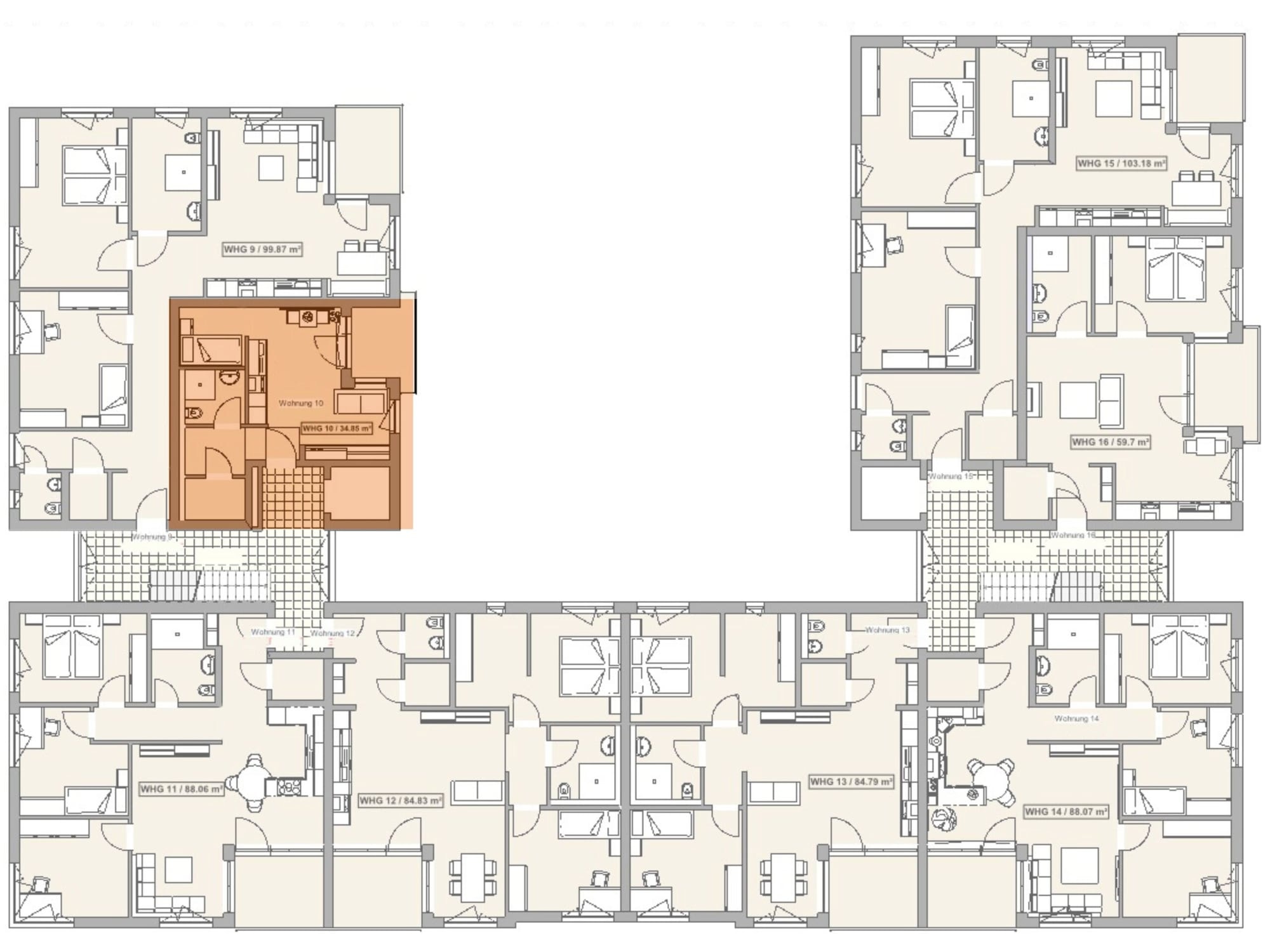 Lage der Wohnung 10 im Obergeschoss des Mehrfamilienhauses in Bad Arolsen