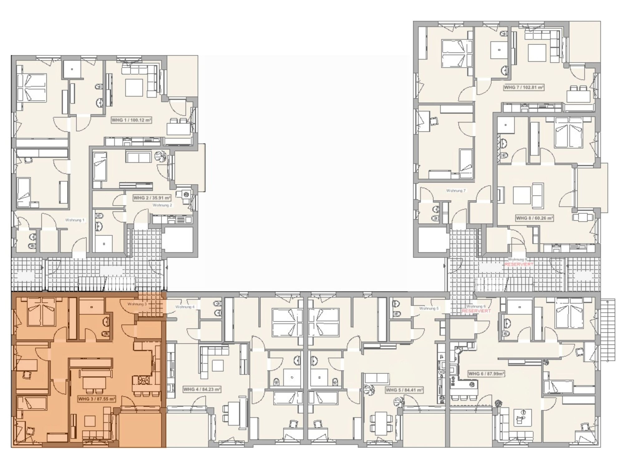 Lage der Wohnung 3 im Erdgeschoss des Mehrfamilienhauses in Bad Arolsen