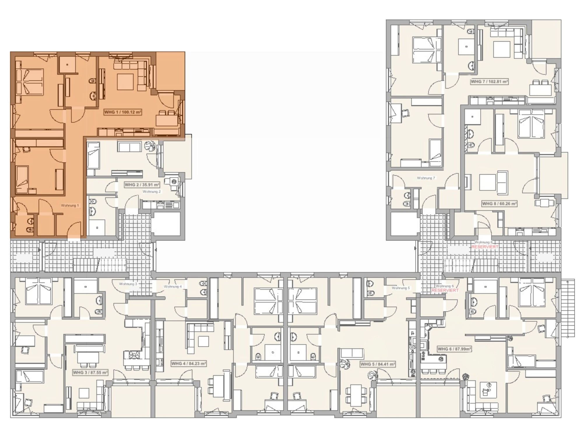 Lage der Wohnung 1 im Erdgeschoss des Mehrfamilienhauses in Bad Arolsen