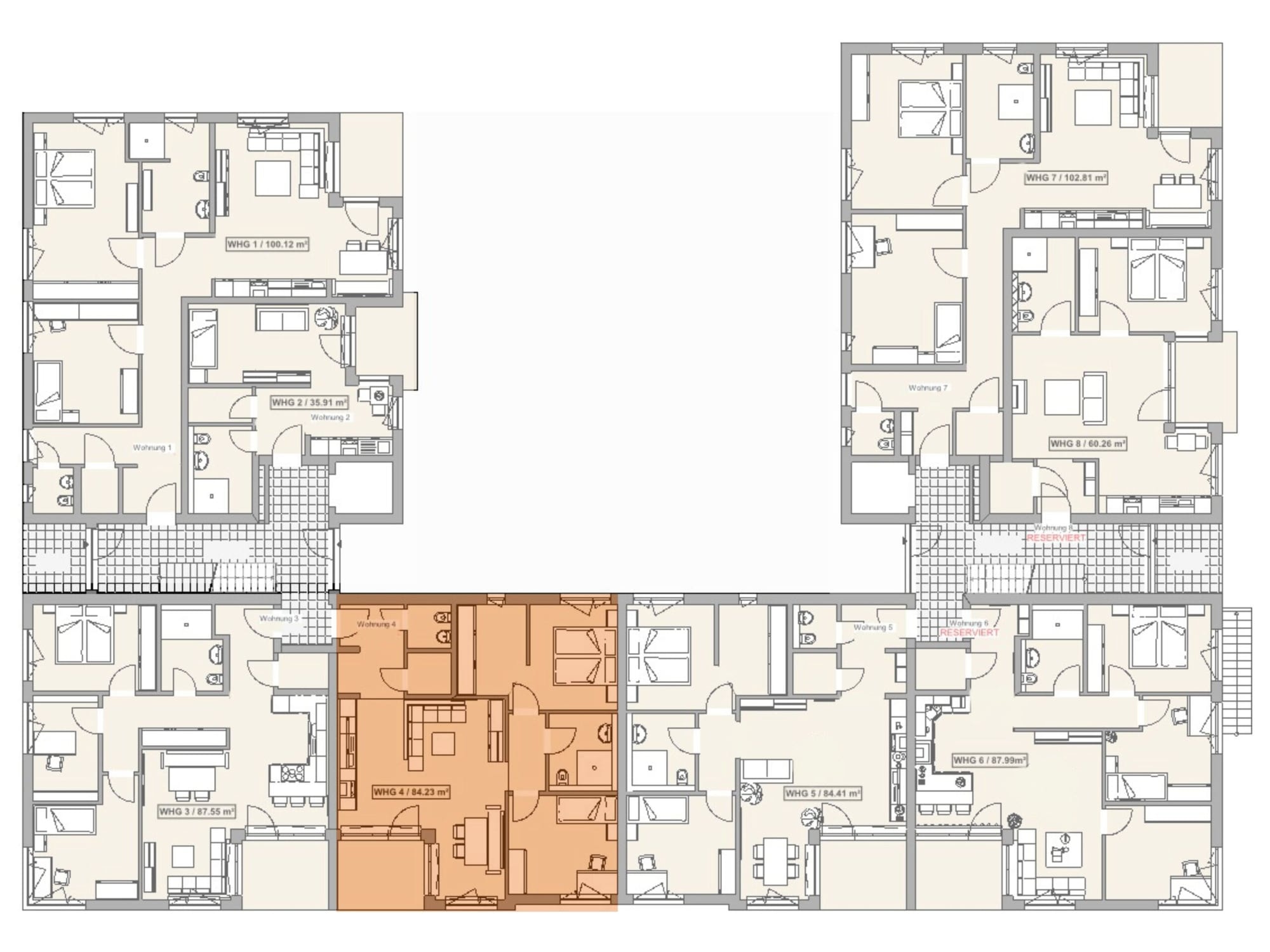 Lage der Wohnung 4 im Erdgeschoss des Mehrfamilienhauses in Bad Arolsen