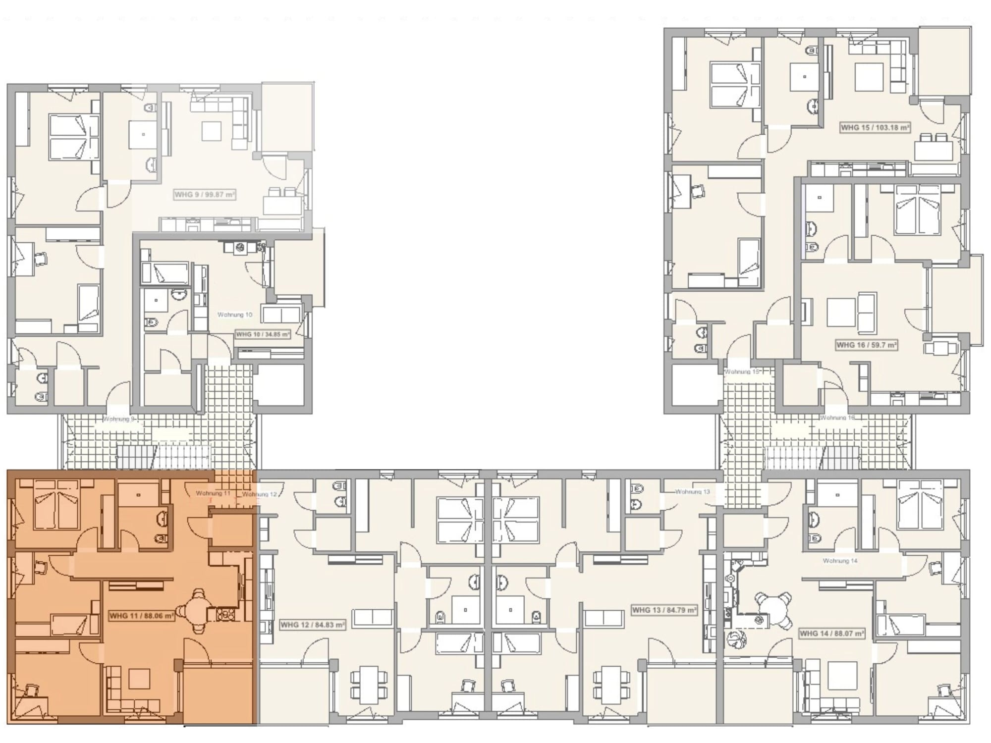 Lage der Wohnung 11 im Obergeschoss des Mehrfamilienhauses in Bad Arolsen